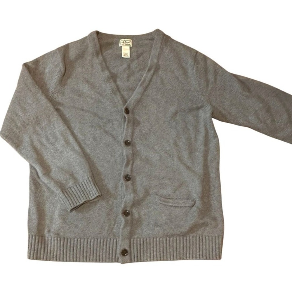 L.L.Bean Men's Gray 100% Cotton Cardigan – Size L Tall Mr Rogers style‎